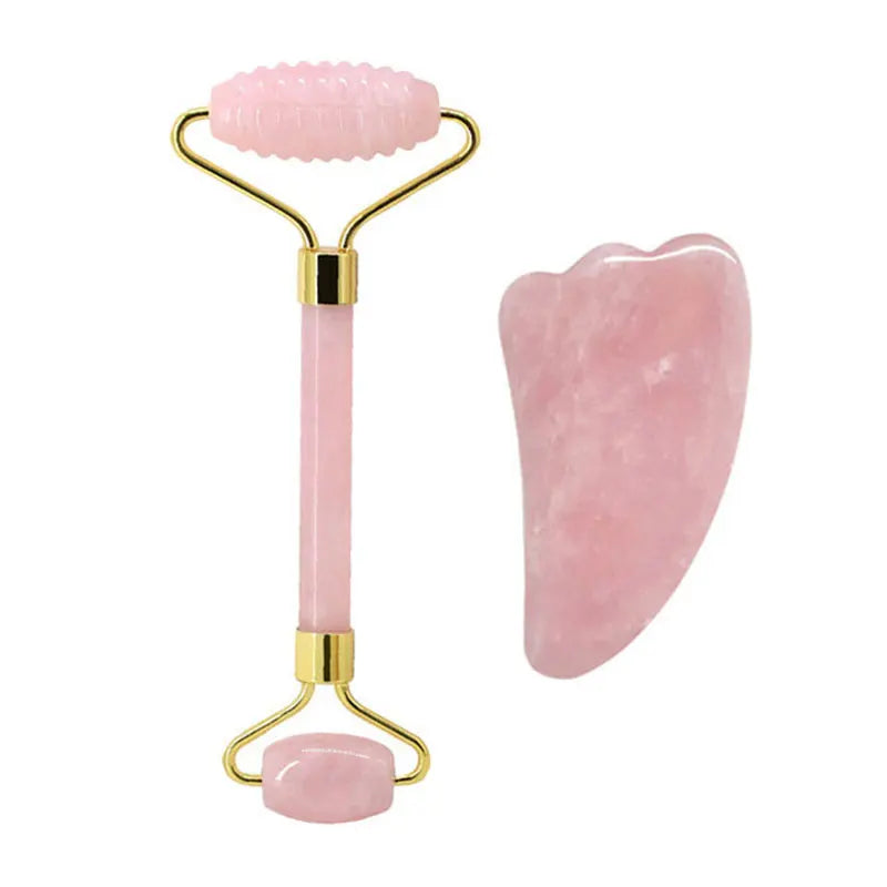 Rose Quartz Face Jade Roller Massagers Guasha Set Gua Sha Tools Natural Stone Gouache Scraper For Facial Massage Beauty Tool luvshop24