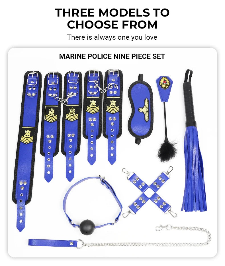 2022 New 9 Piece Sexuels Bondage Leather Restraint Set Erotic Nurse Role Flirting Suits Bdsm Adult Cos Games luvshop24