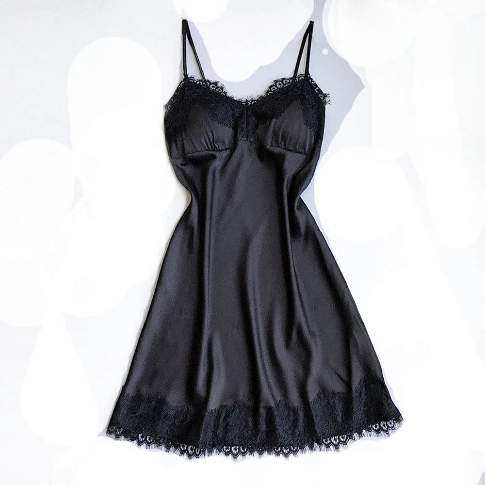 Womens Lace Pajamas Sexy Ice Silk Lotus Leaf Pendulum Sleepwear V-Neck Cami Nightdress Home Nightwear Exotic Lingerie Costumes luvshop24
