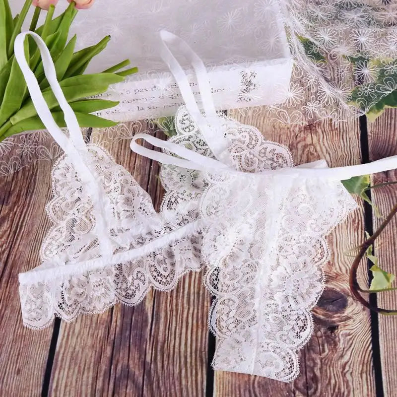 Lace Sexy Lingerie Set Hot Women Sleepwear V Neck Sleeveless Bralette And Pantie Intimate Lingerie Homewear Female Pyjamas luvshop24