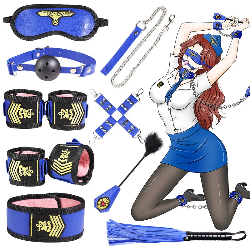 2022 New 9 Piece Sexuels Bondage Leather Restraint Set Erotic Nurse Role Flirting Suits Bdsm Adult Cos Games luvshop24