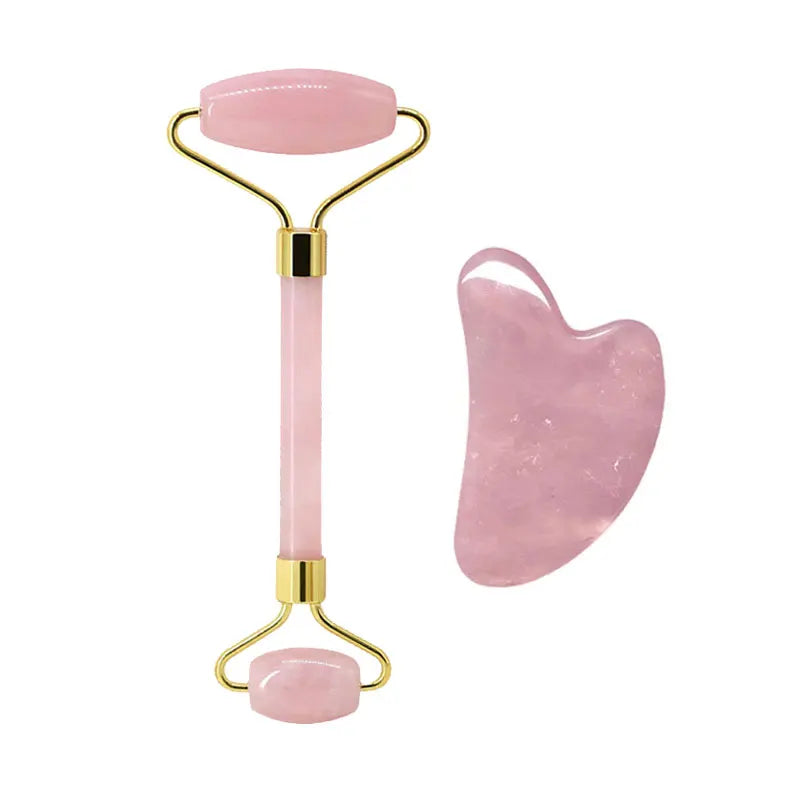 Rose Quartz Face Jade Roller Massagers Guasha Set Gua Sha Tools Natural Stone Gouache Scraper For Facial Massage Beauty Tool luvshop24