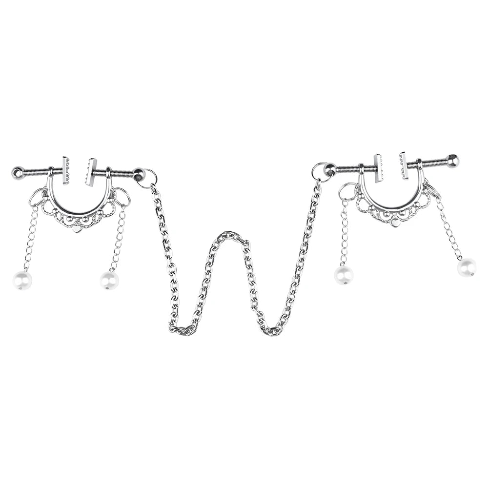 Circle Breast Ring Silver Nipple Clamps with Pearl Chain Erotic Matching Accessories for Women luvshop24