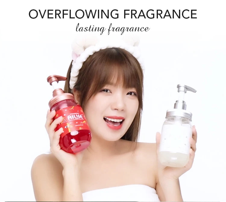 AILKE Shower Gel women Cleaning Whitening Roses Body Wash Perfume lotion Scrub fragrant Moisturizing summer bath foam female luvshop24