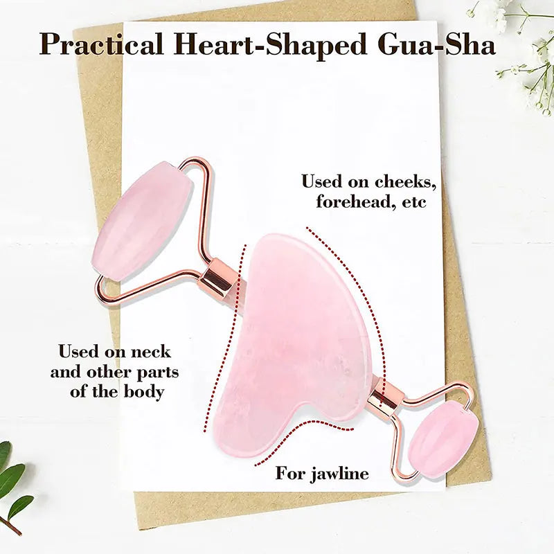 Rose Quartz Face Jade Roller Massagers Guasha Set Gua Sha Tools Natural Stone Gouache Scraper For Facial Massage Beauty Tool luvshop24