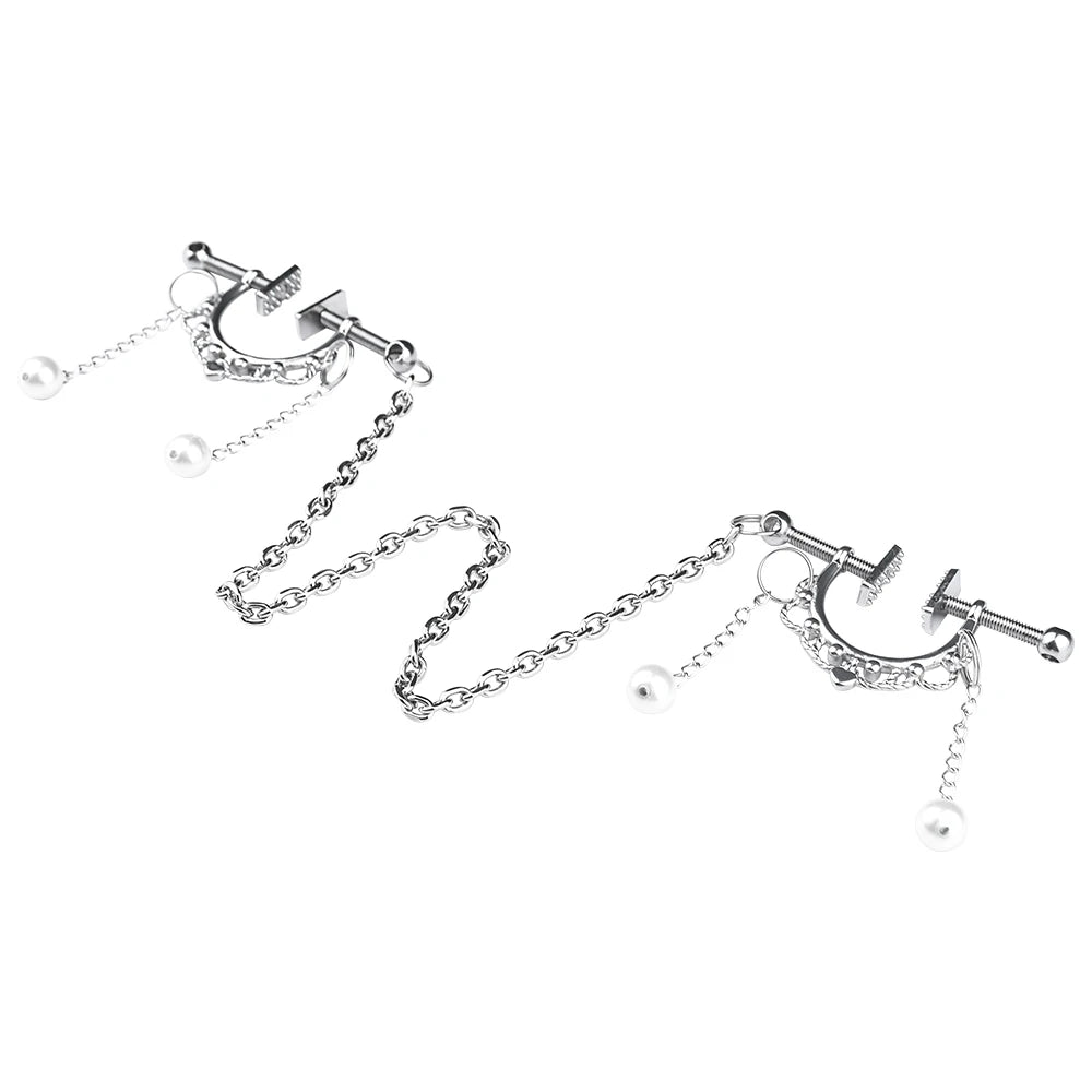 Circle Breast Ring Silver Nipple Clamps with Pearl Chain Erotic Matching Accessories for Women luvshop24