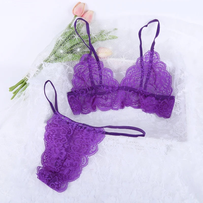 Lace Sexy Lingerie Set Hot Women Sleepwear V Neck Sleeveless Bralette And Pantie Intimate Lingerie Homewear Female Pyjamas luvshop24