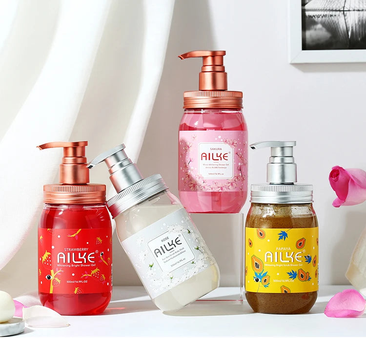 AILKE Shower Gel women Cleaning Whitening Roses Body Wash Perfume lotion Scrub fragrant Moisturizing summer bath foam female luvshop24