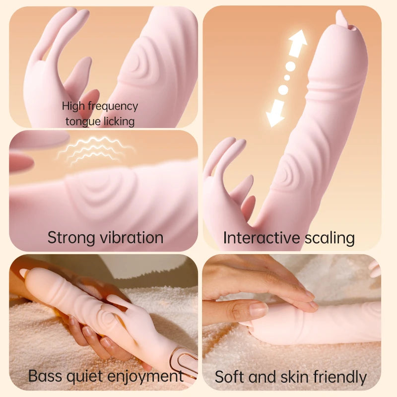 3 in 1 Tongue Licking Vibrating Rabbit Vibrator Dildo Clitoris Licking Vibrator Thrusting Adult Toy for Women luvshop24