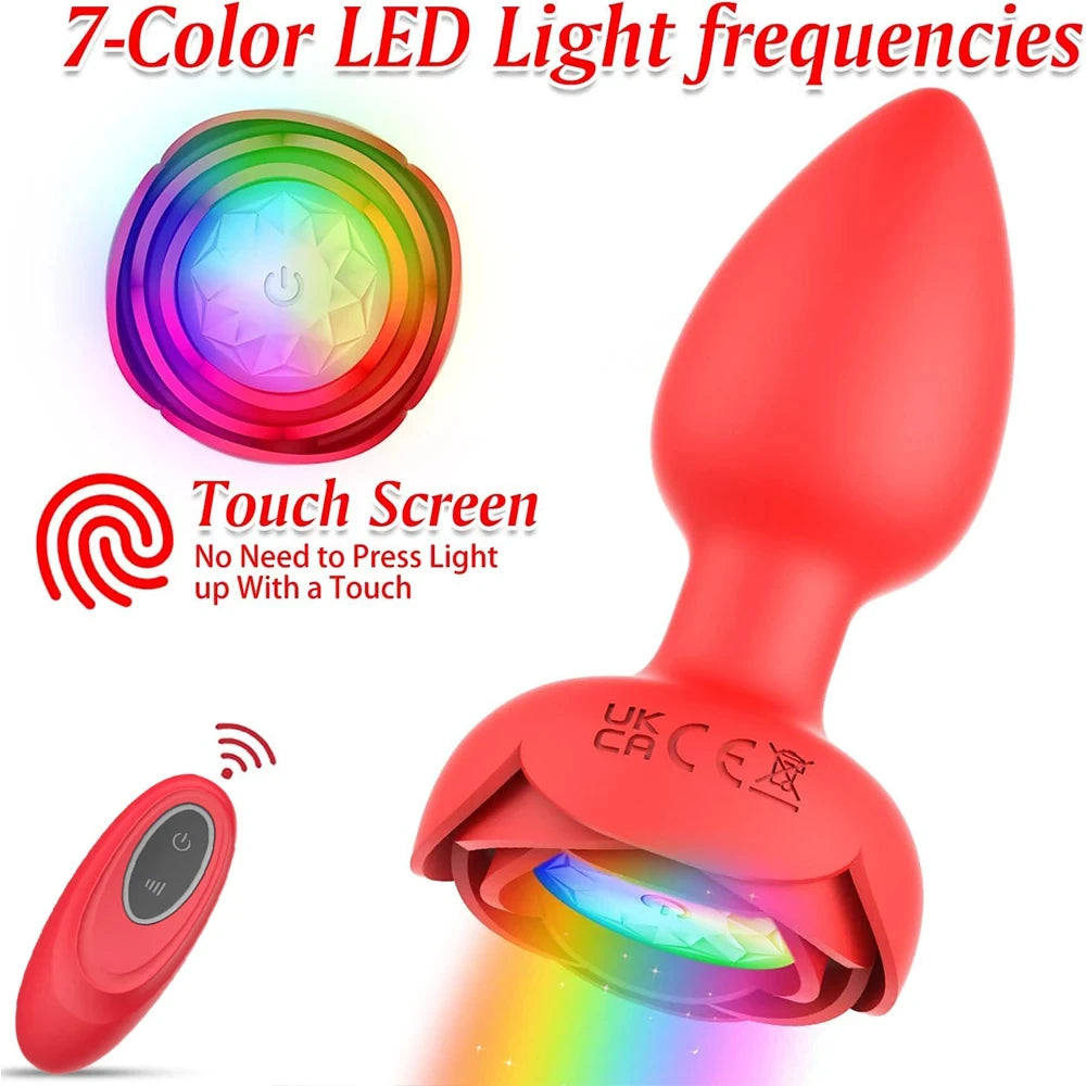 Hot Sale Rose Anal Plug Wireless Remote Control Erotic Masturbation Vibrator Silicone Anal Plug Massager for Women luvshop24