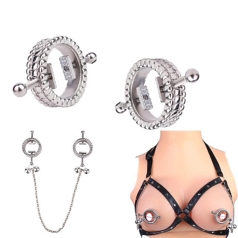 QKKQ Bondage Erotic Leather Black with Nipple Clips Adjustable Nipple Clamps Leather Cupless Bra Restraint 2 in 1 Bondage Set luvshop24