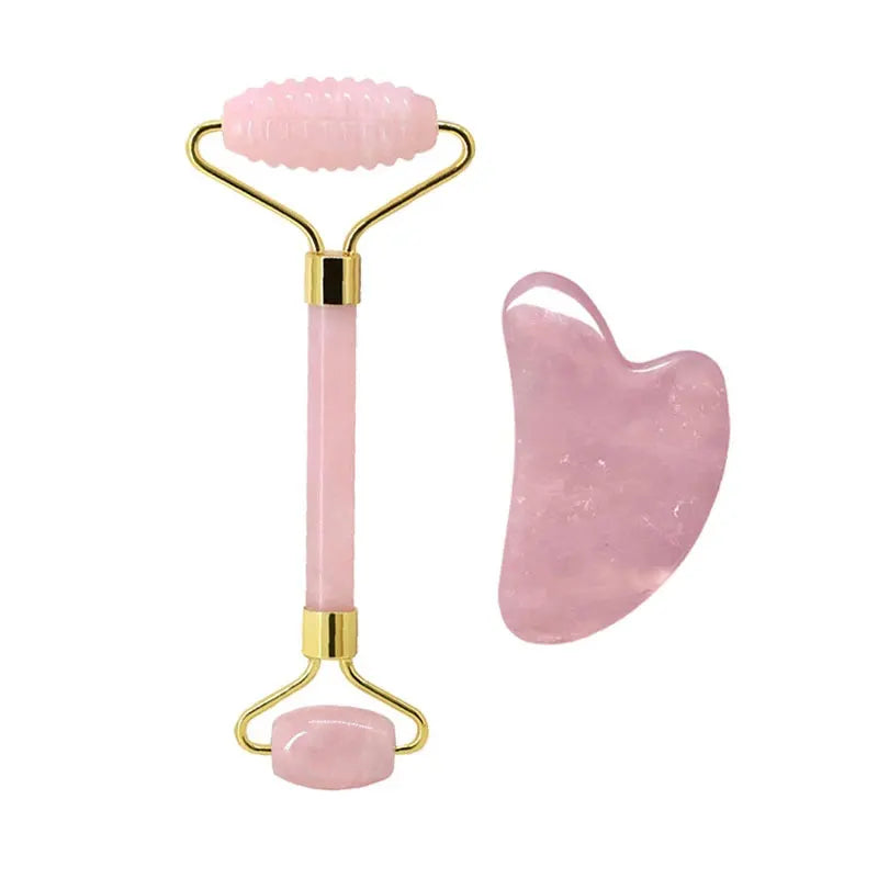 Rose Quartz Face Jade Roller Massagers Guasha Set Gua Sha Tools Natural Stone Gouache Scraper For Facial Massage Beauty Tool luvshop24