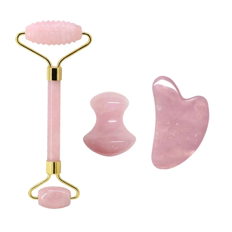 Rose Quartz Face Jade Roller Massagers Guasha Set Gua Sha Tools Natural Stone Gouache Scraper For Facial Massage Beauty Tool luvshop24