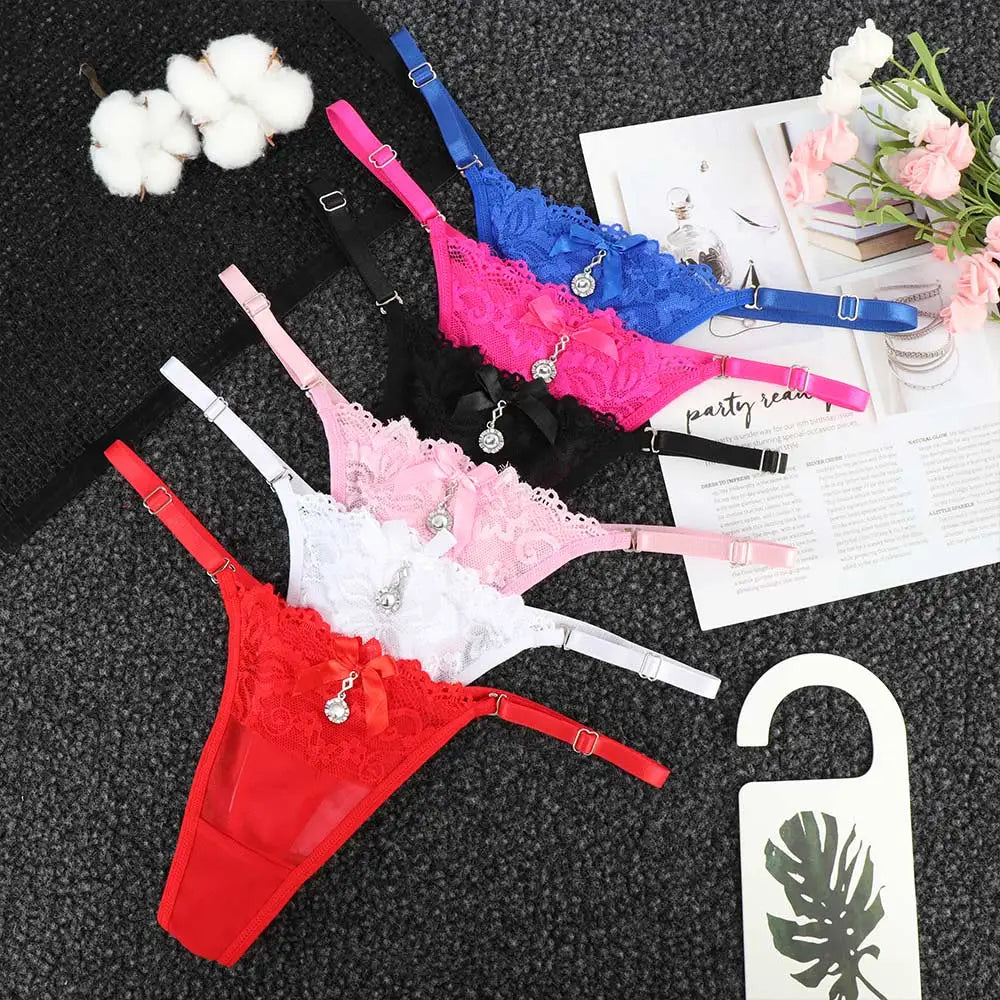 Women Lace Panties Thongs Pearl Pendant Lace Embroidery G-String T-Back Briefs Underwear Adjustable Ladies Panties Sexy Lingerie luvshop24