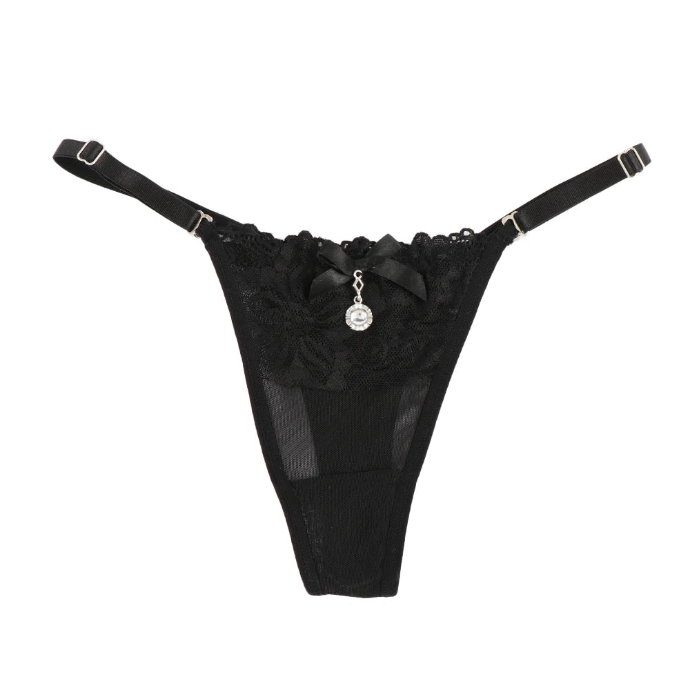 Women Lace Panties Thongs Pearl Pendant Lace Embroidery G-String T-Back Briefs Underwear Adjustable Ladies Panties Sexy Lingerie luvshop24