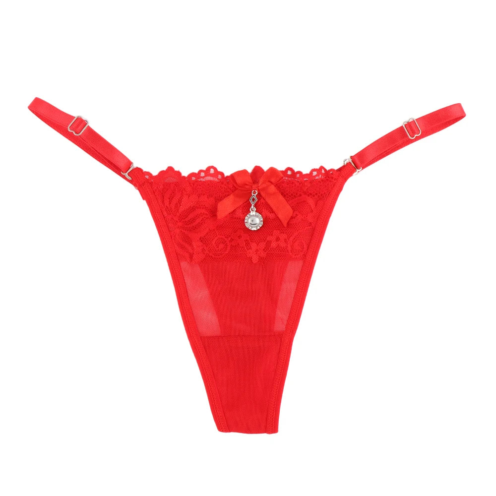 Women Lace Panties Thongs Pearl Pendant Lace Embroidery G-String T-Back Briefs Underwear Adjustable Ladies Panties Sexy Lingerie luvshop24