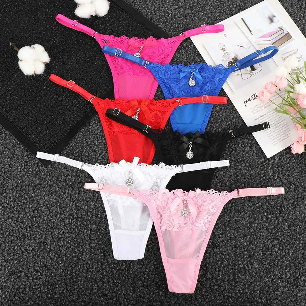 Women Lace Panties Thongs Pearl Pendant Lace Embroidery G-String T-Back Briefs Underwear Adjustable Ladies Panties Sexy Lingerie luvshop24