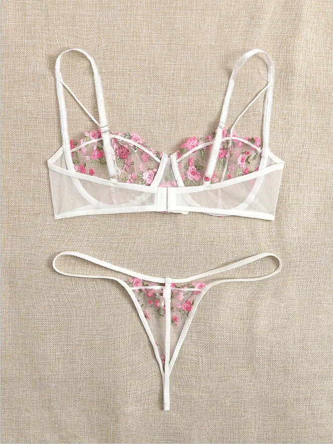 2023 New Adult Women Sexy Lingerie Mature Lady Lace See Through Lingerie 2 Pc Hot Balconette Bra Underwear and Panties Set luvshop24