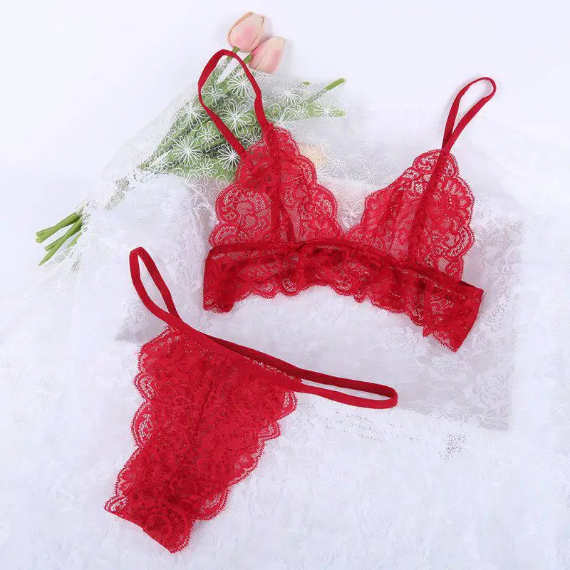 Lace Sexy Lingerie Set Hot Women Sleepwear V Neck Sleeveless Bralette And Pantie Intimate Lingerie Homewear Female Pyjamas luvshop24
