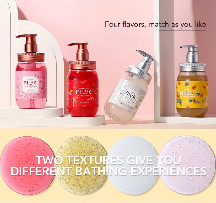 AILKE Shower Gel women Cleaning Whitening Roses Body Wash Perfume lotion Scrub fragrant Moisturizing summer bath foam female luvshop24