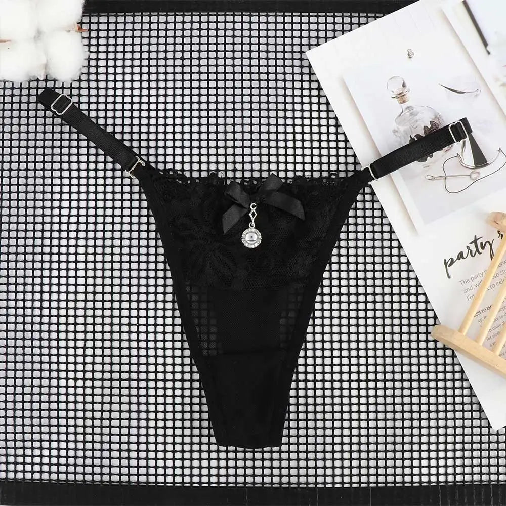 Women Lace Panties Thongs Pearl Pendant Lace Embroidery G-String T-Back Briefs Underwear Adjustable Ladies Panties Sexy Lingerie luvshop24