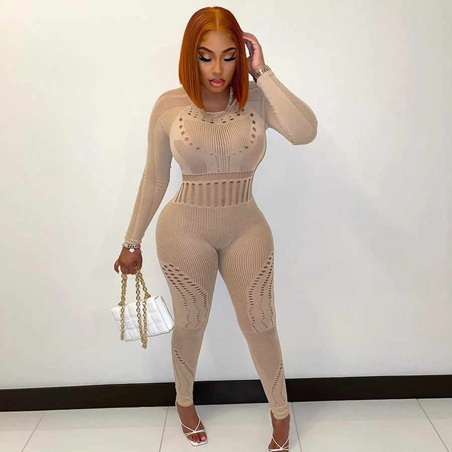 Fall 2023 Designer Outfits Long Sleeve See Through Bodycon Jumpsuit Sexy Jumpsuits Ladies Jumpsuits Body Stocking luvshop24