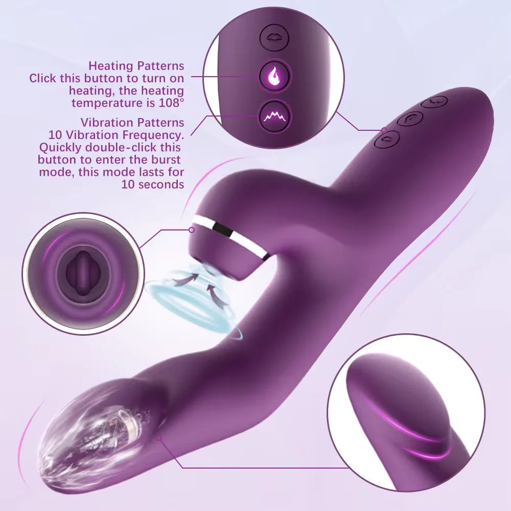 3 in 1 Female Vaginal Masturbation Tools Sucking Licking Vibrator G-Spot Clitoral Stimulation Heating Rabbit Vibrator for Women luvshop24
