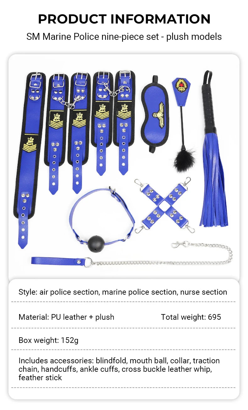 2022 New 9 Piece Sexuels Bondage Leather Restraint Set Erotic Nurse Role Flirting Suits Bdsm Adult Cos Games luvshop24