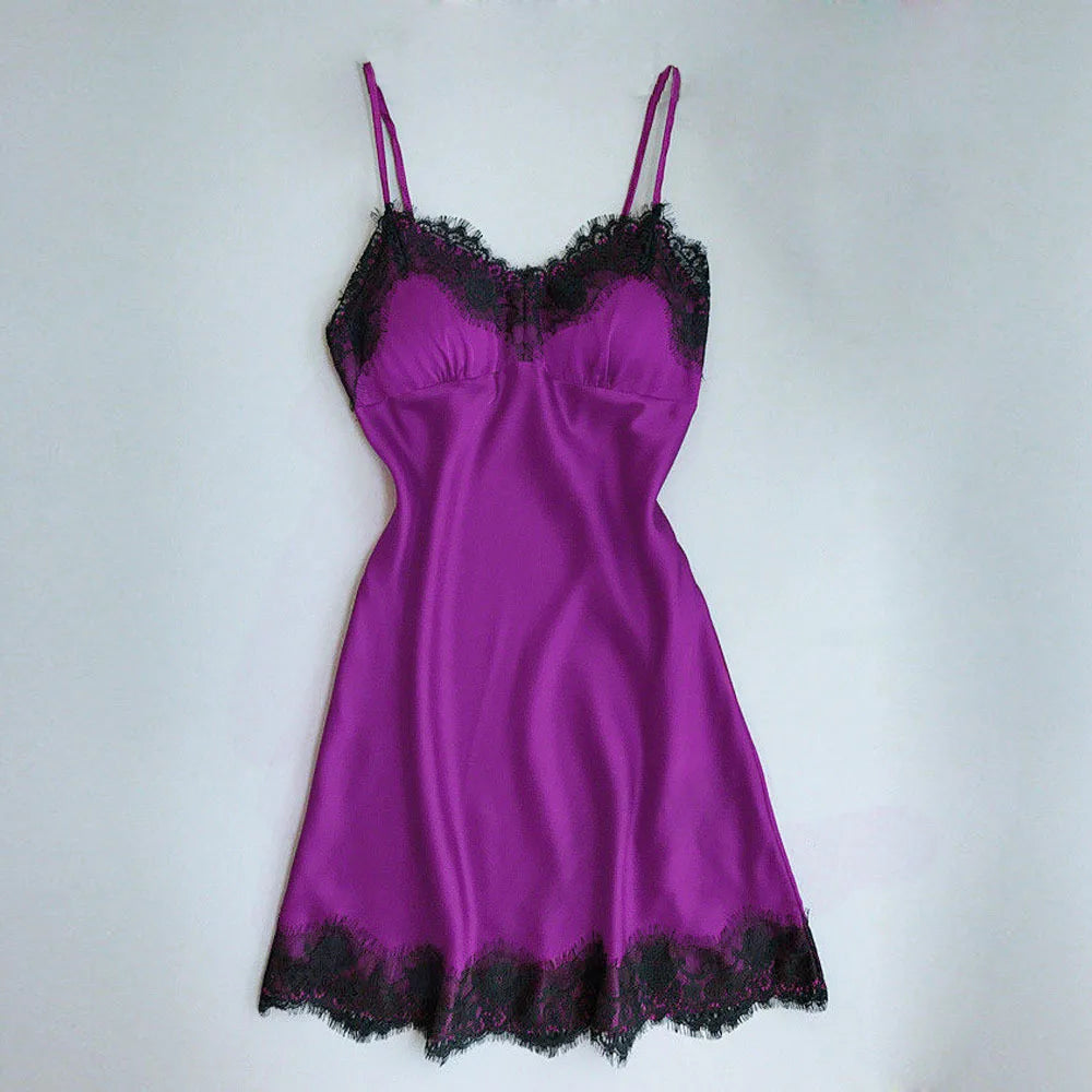 Womens Lace Pajamas Sexy Ice Silk Lotus Leaf Pendulum Sleepwear V-Neck Cami Nightdress Home Nightwear Exotic Lingerie Costumes luvshop24