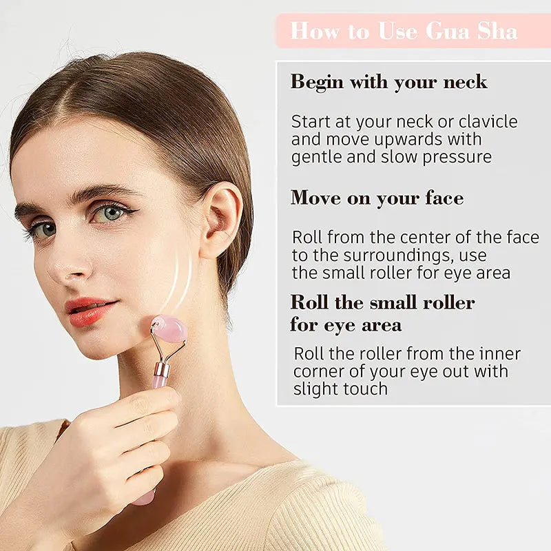 Rose Quartz Face Jade Roller Massagers Guasha Set Gua Sha Tools Natural Stone Gouache Scraper For Facial Massage Beauty Tool luvshop24