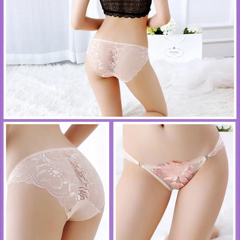 Peony Lace Underwear Intimates Seamless Underwear Ladies Briefs Thong Female Underpants Sexy Lingerie Women's Low Rise Panties luvshop24