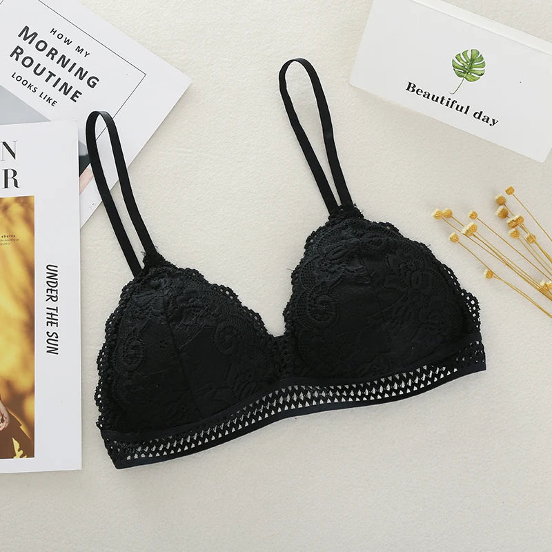 Lace Underwear Female Thin Section Bra Solid Color Embroidery Hollow Tube Top Black/RedWhite 3 Colors luvshop24