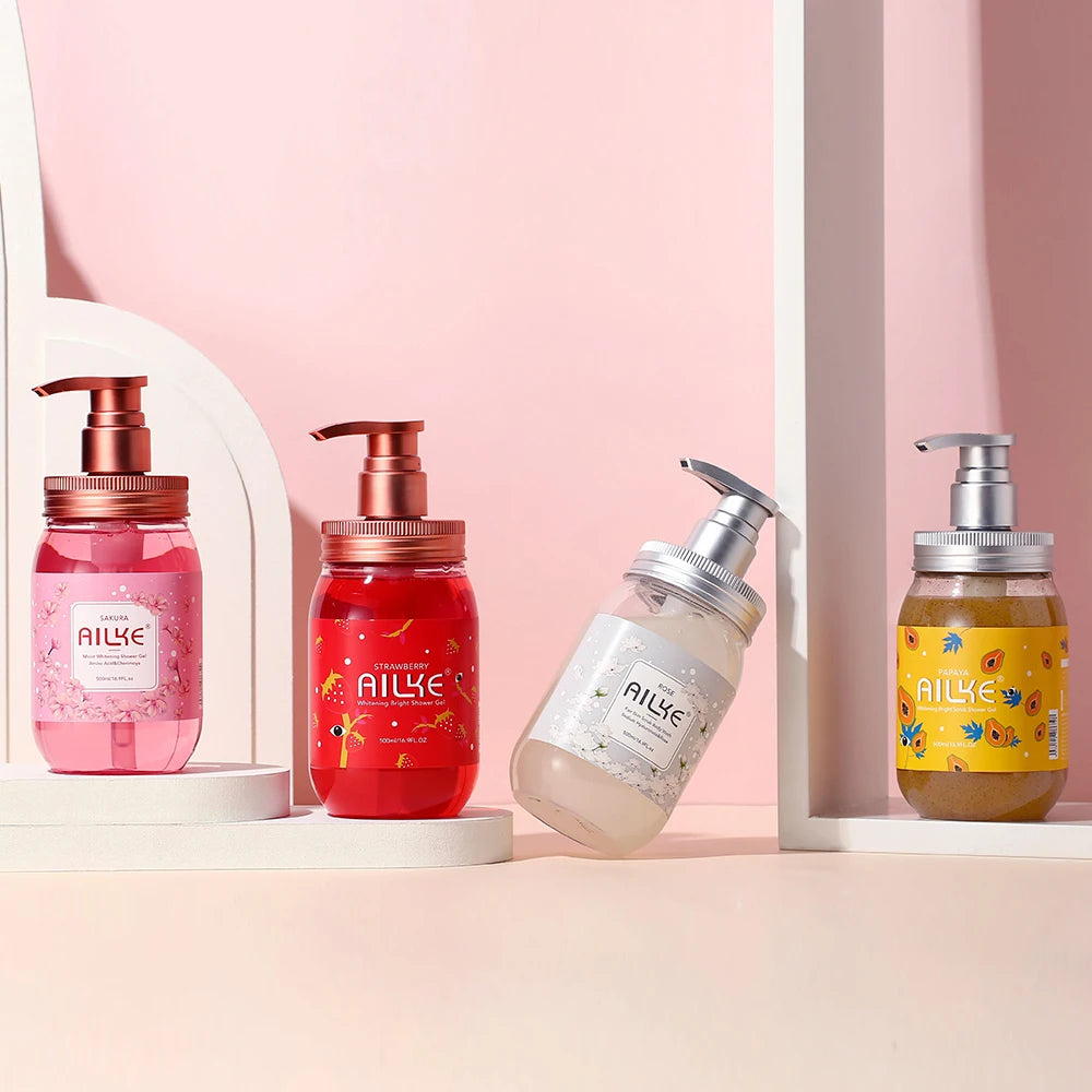 AILKE Shower Gel women Cleaning Whitening Roses Body Wash Perfume lotion Scrub fragrant Moisturizing summer bath foam female luvshop24