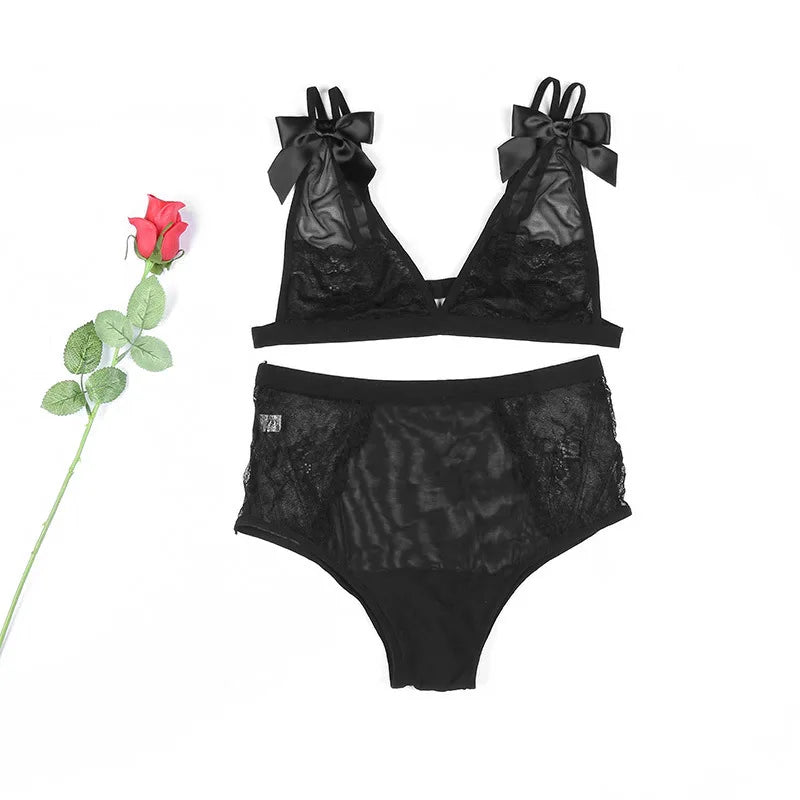 New Sexy Jacquard with Bow Women's Bra Set Erotic Clothing Lingerie Sexy Bikini with Women luvshop24
