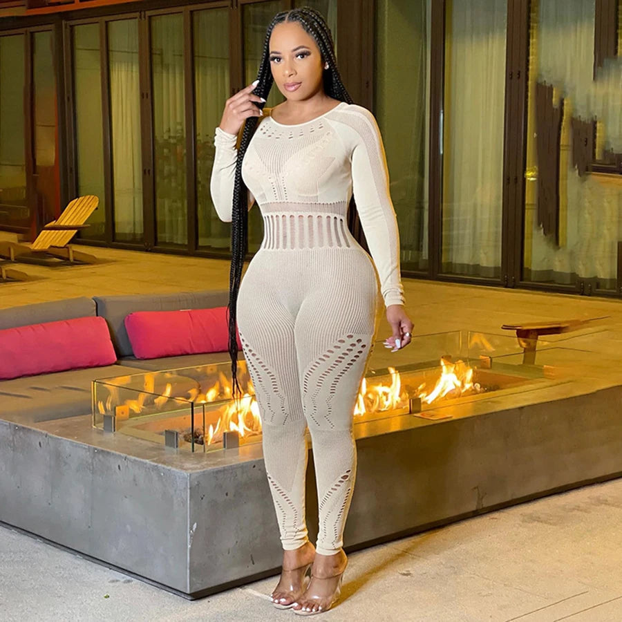 Fall 2023 Designer Outfits Long Sleeve See Through Bodycon Jumpsuit Sexy Jumpsuits Ladies Jumpsuits Body Stocking luvshop24