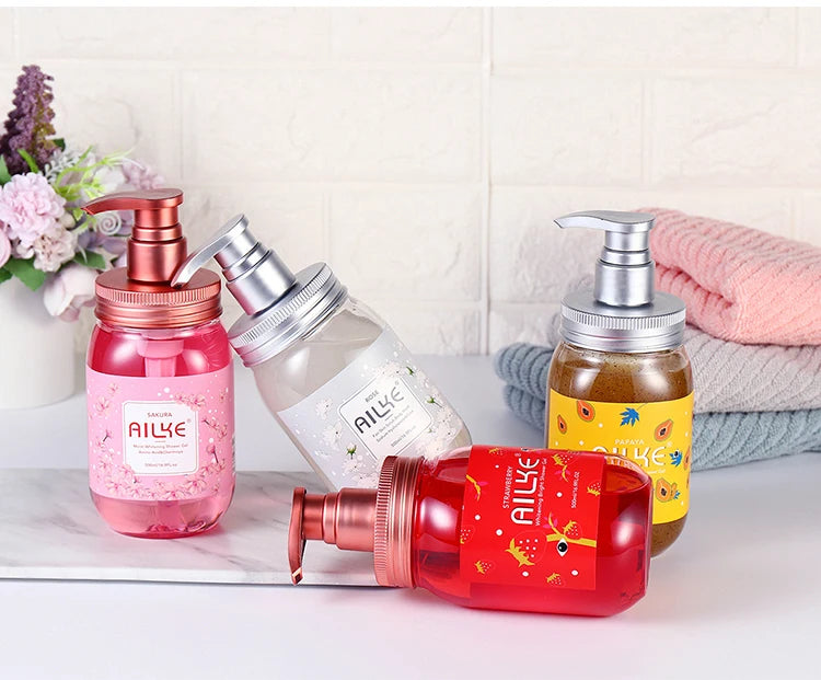 AILKE Shower Gel women Cleaning Whitening Roses Body Wash Perfume lotion Scrub fragrant Moisturizing summer bath foam female luvshop24
