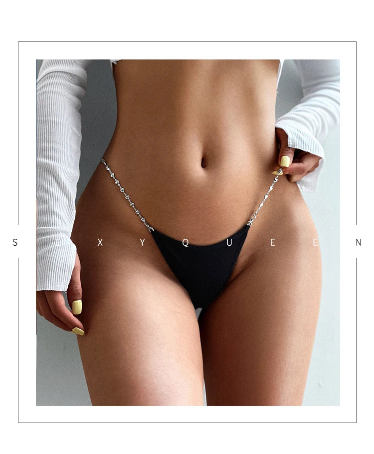 Metal Chain Hot Sexy Women Panties Cotton G String Girls Briefs Letter Thong Erotic Female Underwear Low Waist Intimates luvshop24