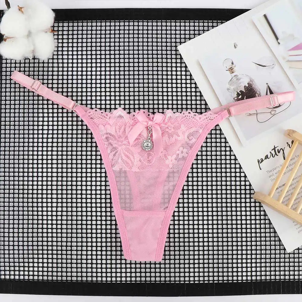 Women Lace Panties Thongs Pearl Pendant Lace Embroidery G-String T-Back Briefs Underwear Adjustable Ladies Panties Sexy Lingerie luvshop24