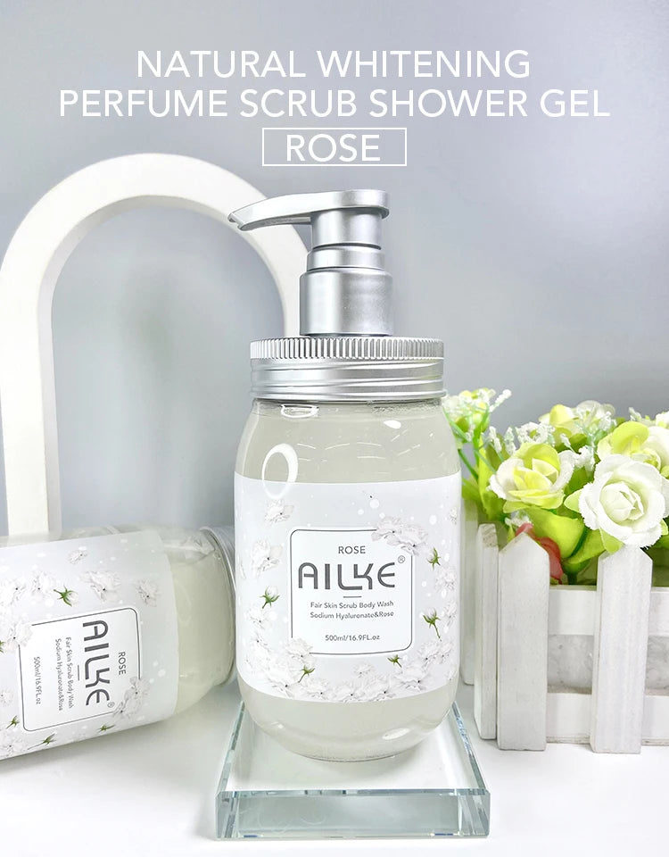 AILKE Shower Gel women Cleaning Whitening Roses Body Wash Perfume lotion Scrub fragrant Moisturizing summer bath foam female luvshop24