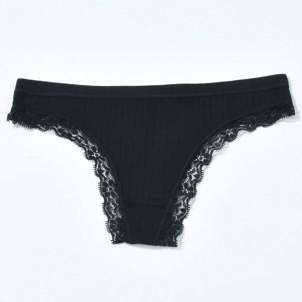 3pcs Cotton Women's Thong Panties Breathable Low Waist Seamless Underwear Sexy Female Lady Comfortable Solid Color Lace G-String luvshop24