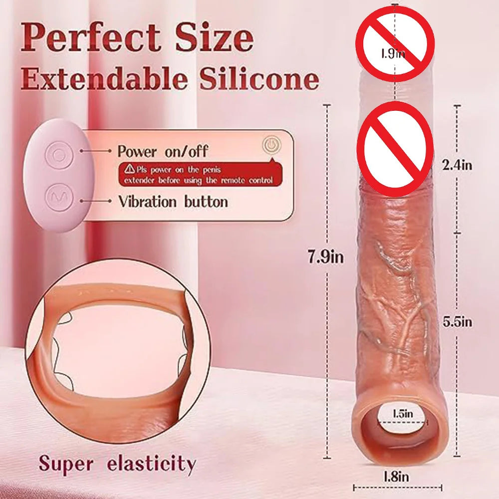 Remote Control Vibration Penis Extension cock Sleeve Silicone Reusable Condom For Men Sex Toys Penis Enlargement luvshop24