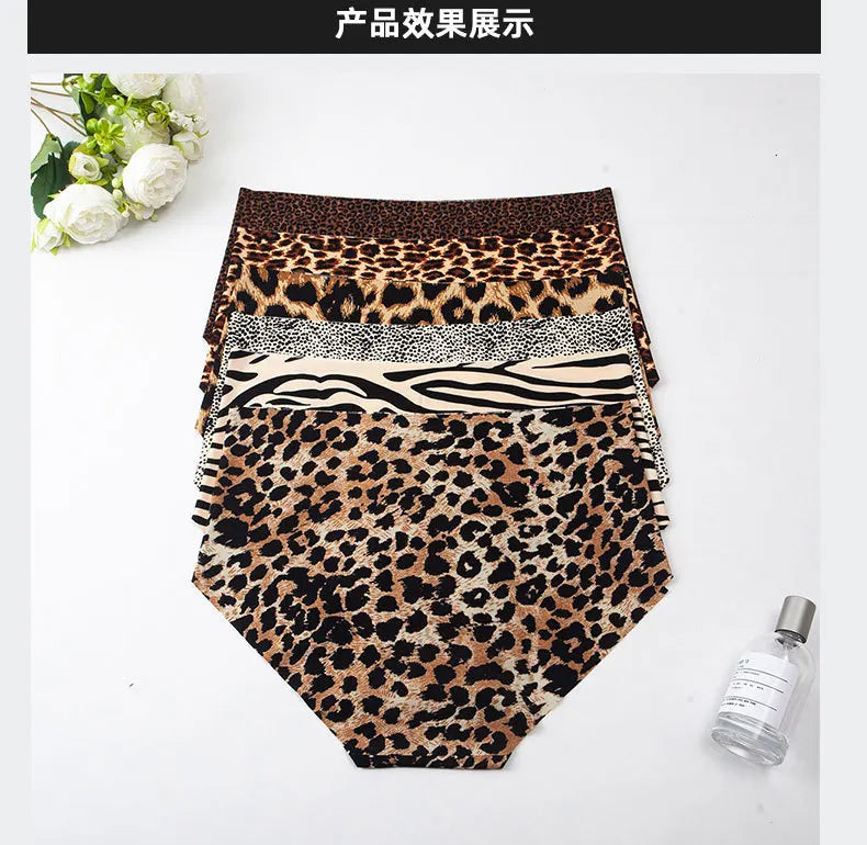 6pcs Women's Seamless Ice Silk Panties Female Mid Waist Plus Size Leopard Print Underwear Girls Fashion Brief Lady Comfort Panty luvshop24