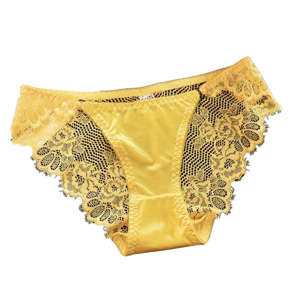 1pc Women's Sexy Lace Panties Satin Seamless Underwear Lace Mesh Sheer Low Waist Triangle Underwear Ladies Thin Breathable Brief luvshop24