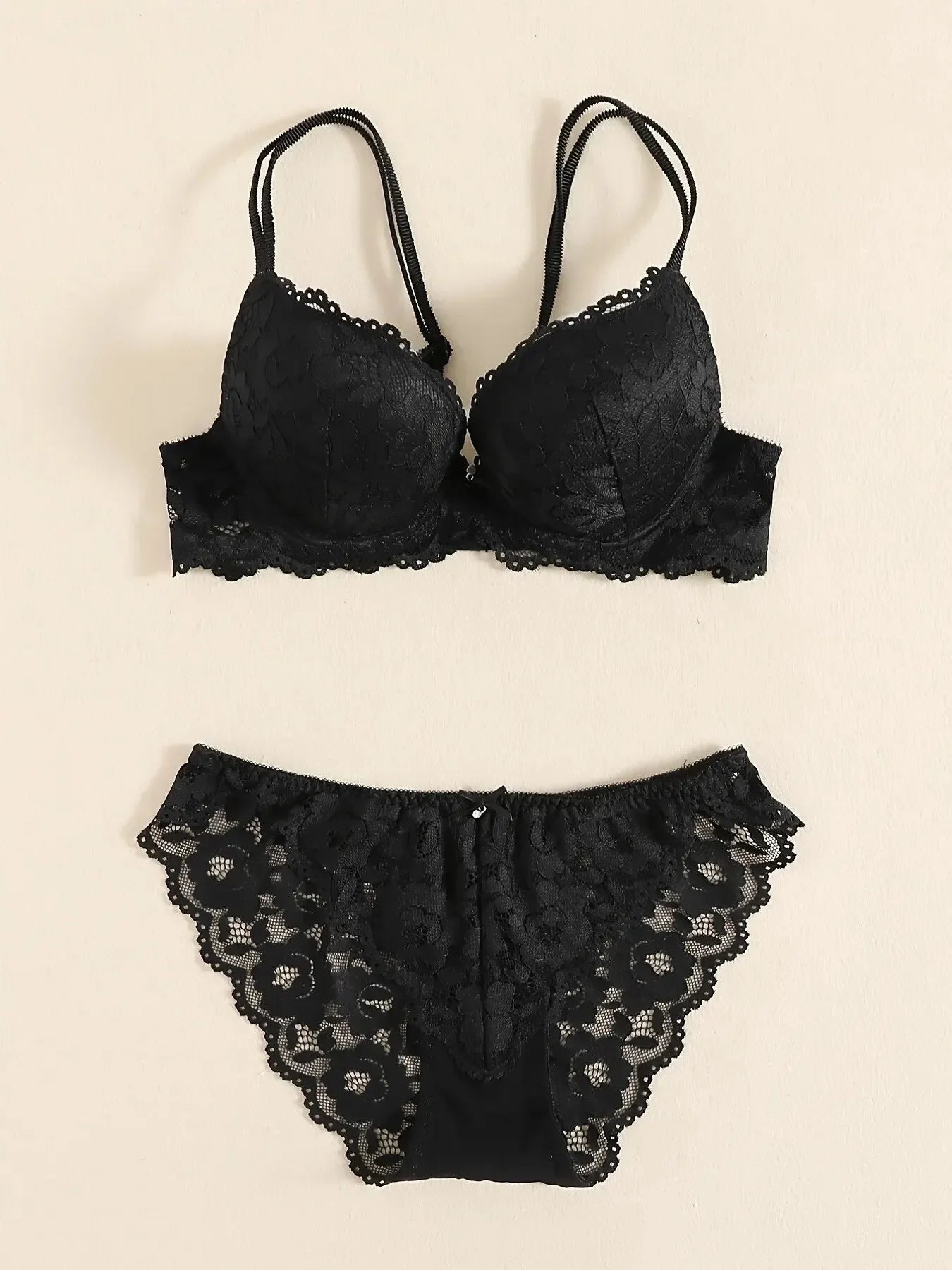 1 Set Elegant Erotic Lace Embroidery Breathable Fabric Lingeries : Push-Up Bra, Low Waist Sheer Panty - Ultimate Valentine's Day luvshop24