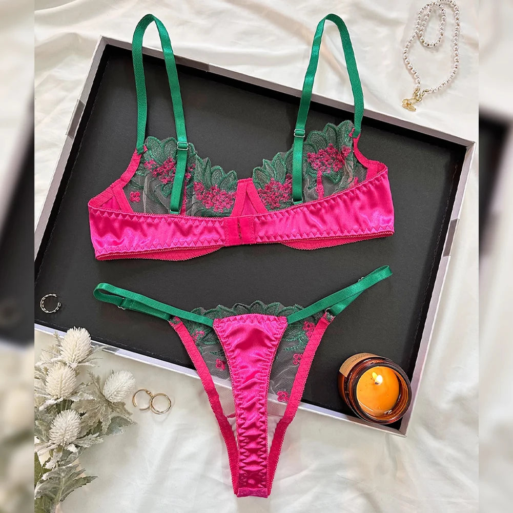 Floral Sexy Lingerie Lace Eroticу Bralette + Briefs Set Transparent Women's Underwear Embroidery Erotic Beautiful Bra And Panty luvshop24