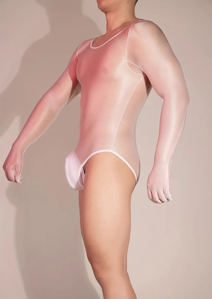 Hot Sexy Oil Shiny Bodysuit for Men Body Stockings Sheer See Through Five Fingers Glove Leotard Male Erotic Lingerie Sex Clothes luvshop24