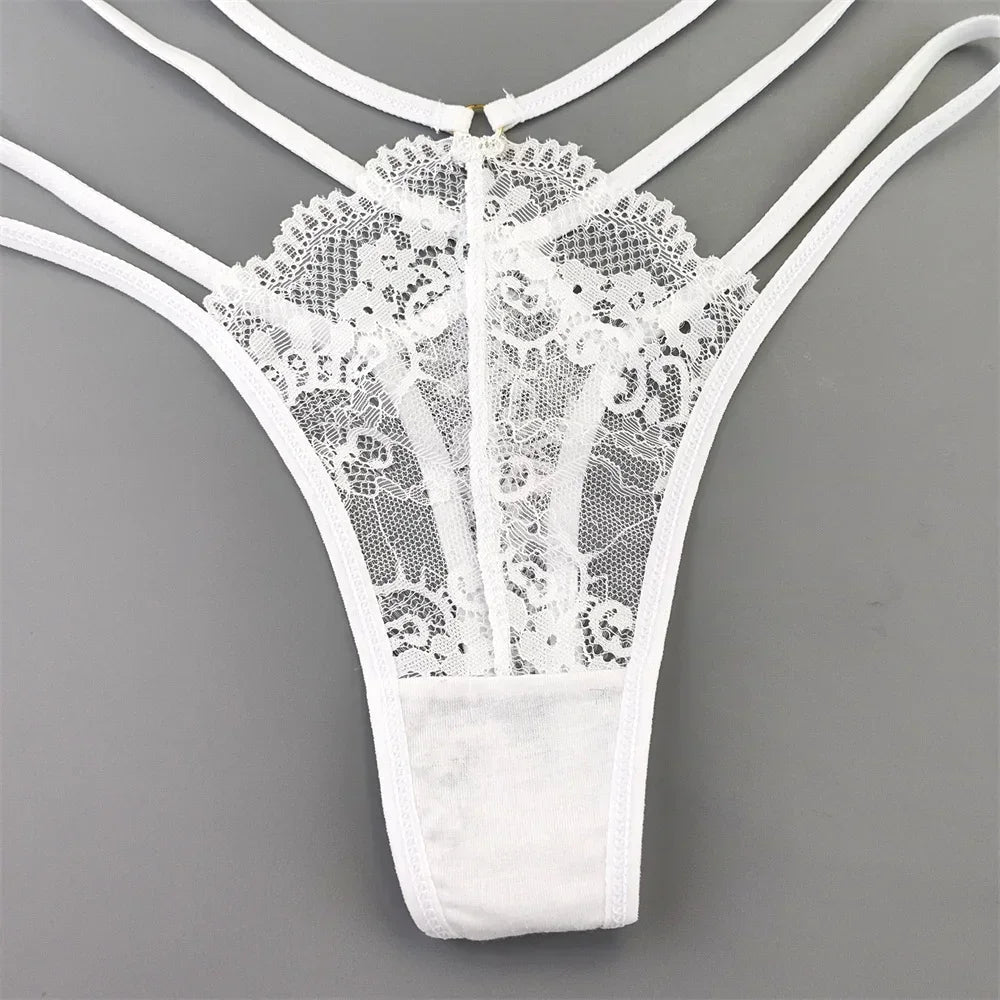 3 Pcs Lace Thin Strap Thong Women Low Waist Sexy Perspective Underwear Ladies Transparent G-string Panty Plus Size T-back luvshop24