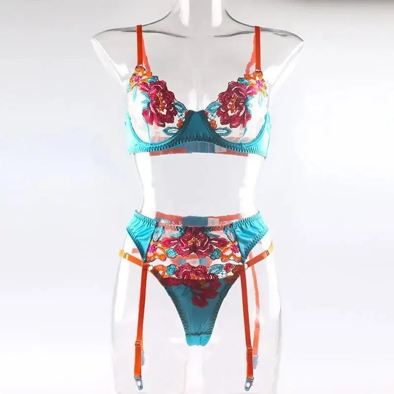 Women Floral Lace Garter Lingerie Set Sexy Lace Bodydoll Teddy Lingerie Fishnet Strappy Lace Bra & Panty Set Boudoir Outfits luvshop24
