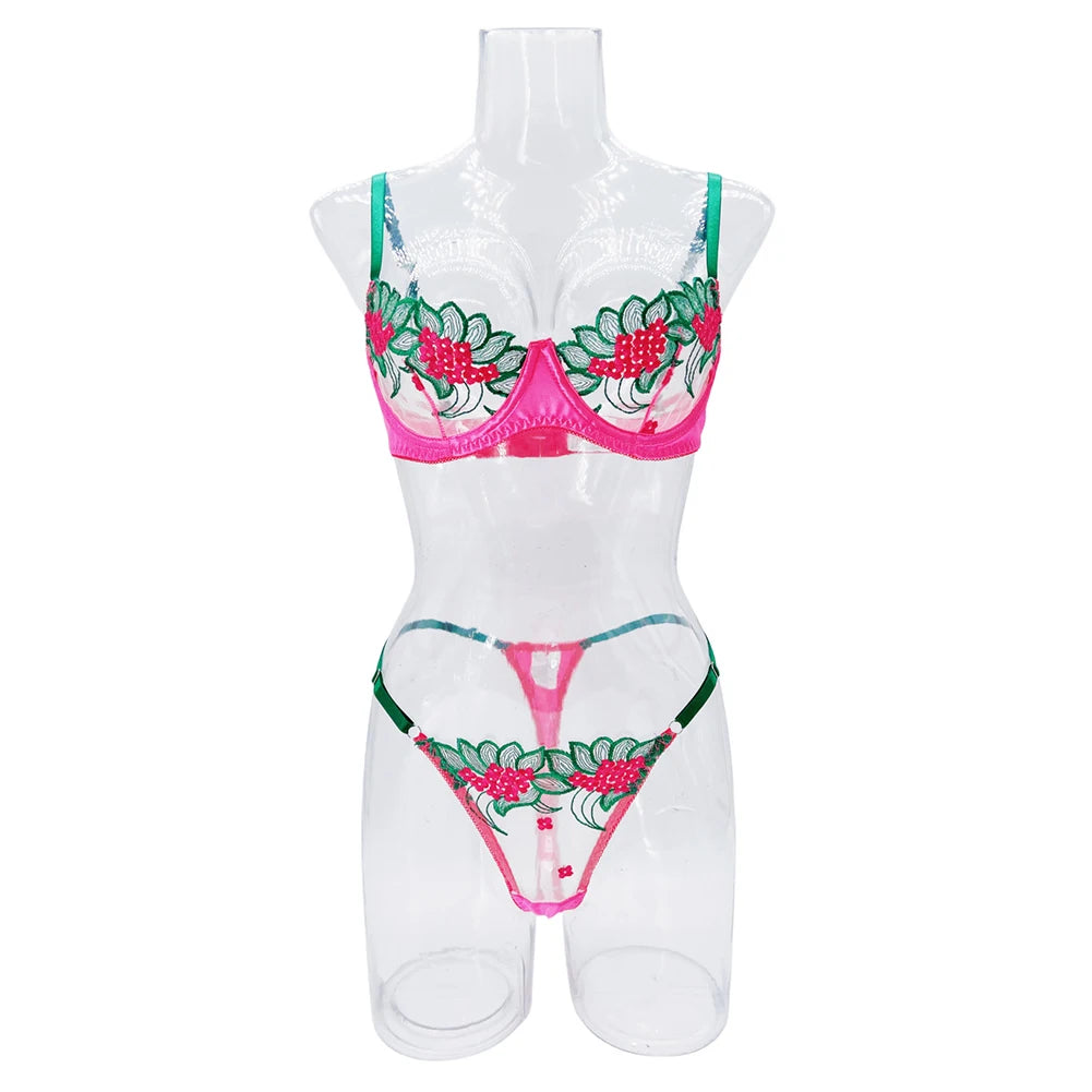 Floral Sexy Lingerie Lace Eroticу Bralette + Briefs Set Transparent Women's Underwear Embroidery Erotic Beautiful Bra And Panty luvshop24