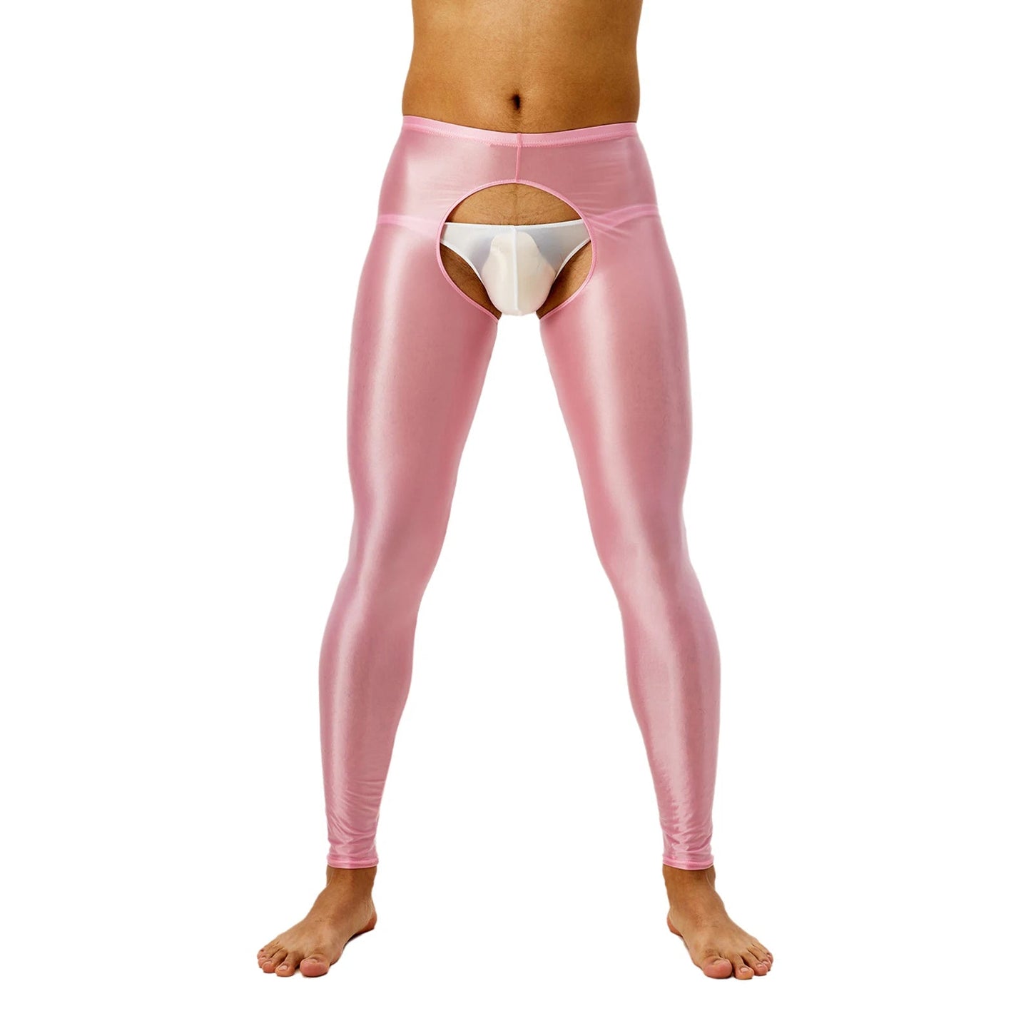 Glossy Crotchless Open Butt Leggings Mens Gays Erotic Nightwear Underpants High Waist Slim Fit Tights Underwear Baselayer Pants luvshop24